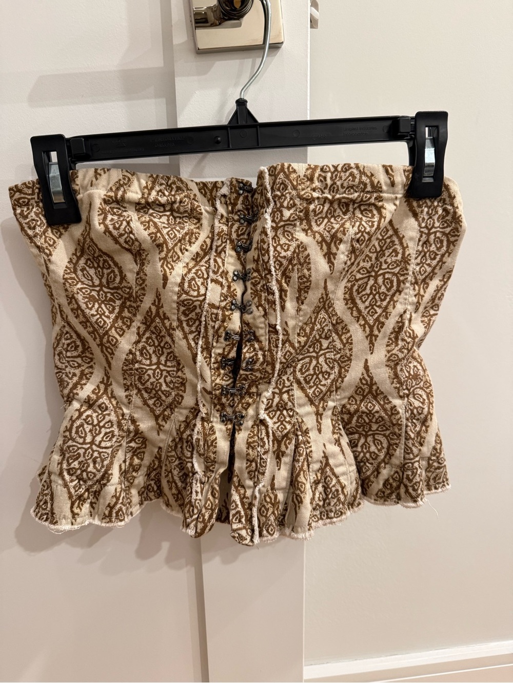 Free People Brown and Cream Smocked Top